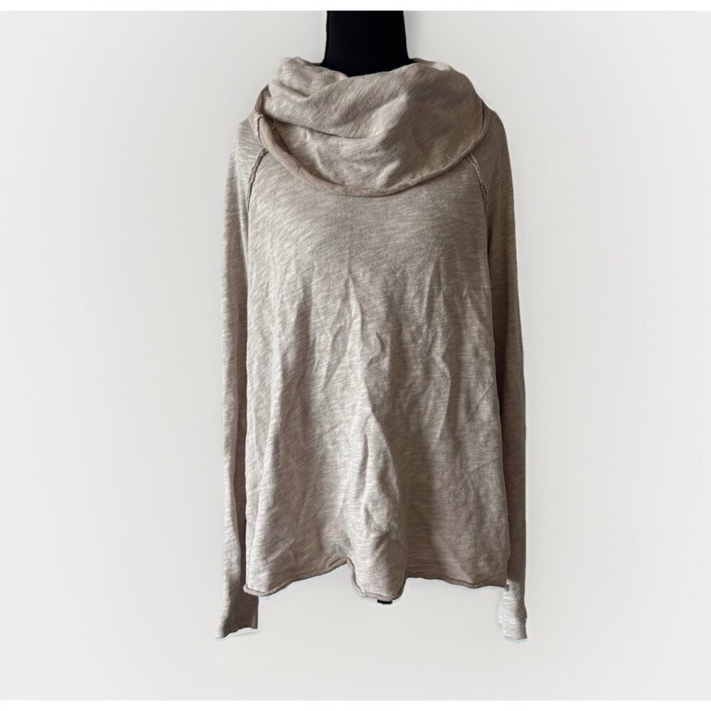 Free People Beach Cowl Neck Pullover Top Small Beige Distressed Boho Grunge‎
